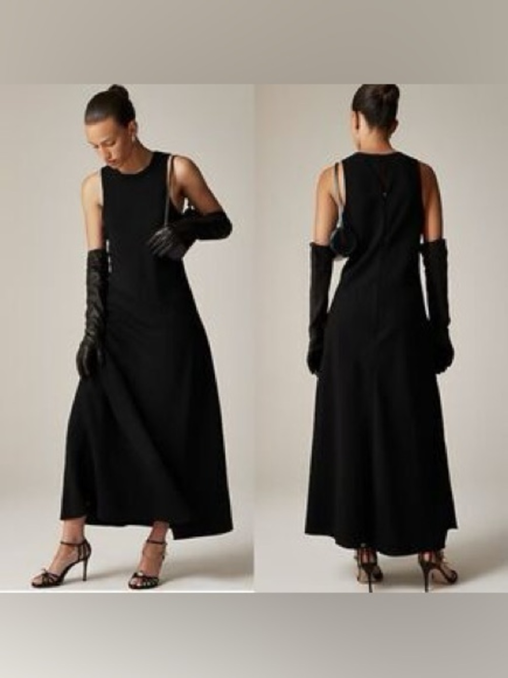 Long A-line dress in drapey crepe